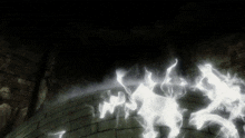 a dark room with a lot of white smoke coming out of the walls