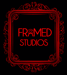 a green frame with the words framed studios written on it