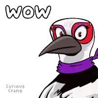 a cartoon of a bird with a scarf around its neck and the word wow above it
