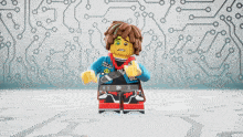 a lego figure wearing a red cape is running