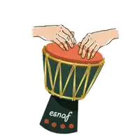 a cartoon drawing of two hands playing a drum with the words serhat gonullu written on it
