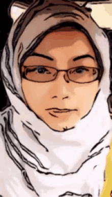a cartoon of a woman wearing glasses and a hijab