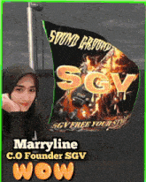 marryline c.o founder sgv wow is standing in front of a flag