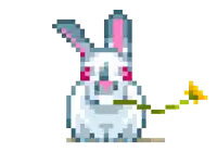 a pixel art illustration of a rabbit holding a flower