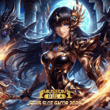 a poster for museum bola 1 situs slot gacor 2021 with a woman in armor
