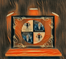 a framed picture of conversations ignite on a wooden shelf