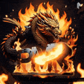 a dragon is surrounded by flames and the letters par are lit up