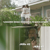 a picture of a couple hugging with the caption " lingorm being romantic to each other " on top