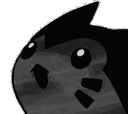 a black and white drawing of a cartoon character with a surprised look on its face .