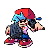 a cartoon character holding a microphone and a gun .
