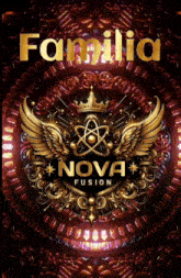 a poster for familia nova fusion shows a crown and wings