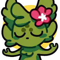 a cartoon drawing of a green plant with a pink flower on its head