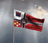 a red white and black flag that says ' black and stand by ' on it