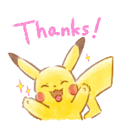 a drawing of a pikachu with the word thanks written above it