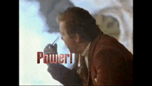 a man smoking a cigarette with the word power in red