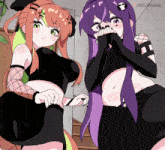 two anime girls are standing next to each other with eclipse written on the bottom left