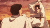 two men are fighting with swords in a cartoon