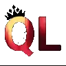 a red letter q with a crown on top of it and the letter l below it .