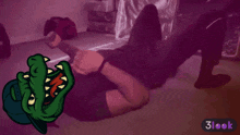 a cartoon of a man laying on the floor next to a 3look icon