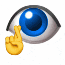 a cartoon eye with a yellow hand crossing its fingers