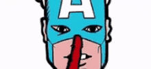 a cartoon drawing of captain america wearing a mask with a red finger on his mouth .