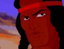 a cartoon of a native american with a red headband on his head