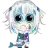 a cartoon girl with white hair and blue eyes is kneeling down and looking sad .