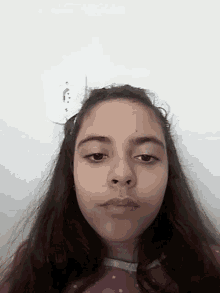 a girl in a purple dress looks at the camera