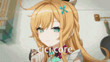 a close up of a girl with the word cici core on the bottom right