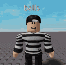 a roblox character with the word balls written on the top