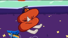 a cartoon drawing of a red object with a hat on