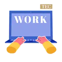 a laptop with the word work on it