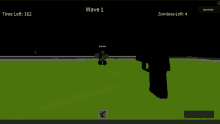 a screenshot of a video game shows a zombie and a gun