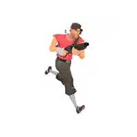 a man in a red shirt is running with a gun in his hand .