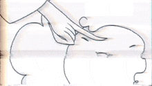 a black and white drawing of a person touching another person 's head
