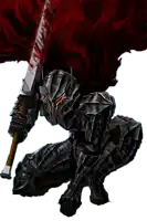 a knight with a sword and a red cape