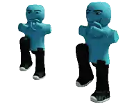 two blue roblox characters are sitting on a white background