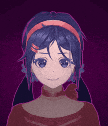 a girl with blue hair and a red headband