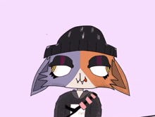 a drawing of a cat wearing a hat and a hoodie