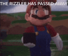 a cartoon of mario taking a picture with the words the riddler has passed away below him