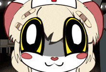 a cartoon drawing of a cat with bandages on its head