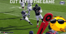a picture of a football game with the words cut after the game on it