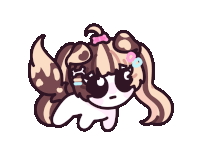 a cartoon drawing of a girl with brown hair and a pink bow