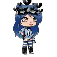 a girl with blue hair is wearing a crown of hearts