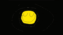 a black background with a yellow object in the middle and a circle around it .