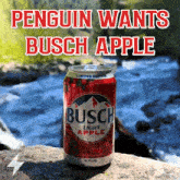 a can of busch light apple is sitting on a rock