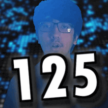 a man with glasses and the number 125 in white letters