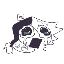 a drawing of a person with tears coming out of their eyes and the number 2 + 2 = 8