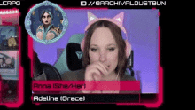 a pixel art of a woman wearing headphones and a cat ear headband