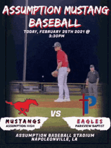 an advertisement for a baseball game between the mustangs and eagles